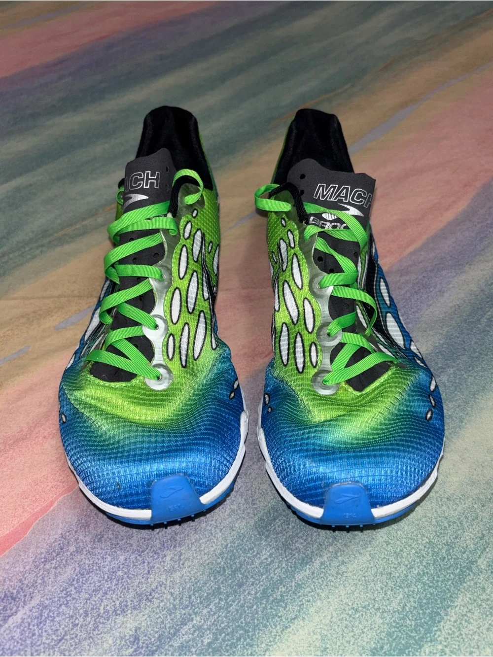 Brooks Mach 14 Sneakers Men's 11.5 Multicolor Lace Up athletic green blue shoes